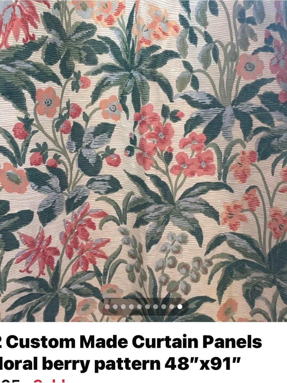 Custom made panel curtains Botanical floral berry Drapery in Green and Pink